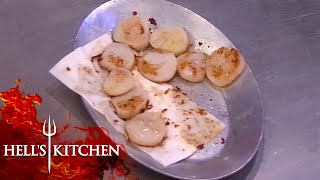 Gordon Speechless Over Raw Scallops | Hell's Kitchen