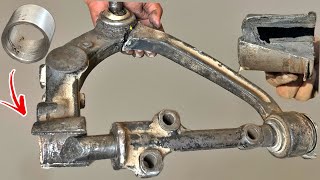 The Control Arm of a Badly Damaged Vehicle is Ready for Operation Again After Extensive Repairs