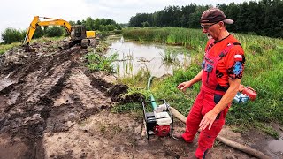 Wykopał pół hektara stawu jedną koparką / Padły dwie motopompy / Ile to trwało i kosztowało?