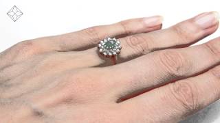 A4439 - Emerald 6 x 4mm And Diamond 9K White Gold Ring