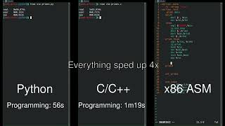 Python vs C C++ vs Assembly side by side comparison #shorts