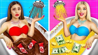 Chica RICA vs POBRE l Reto fondue de chocolate | Comida extrema vs normal por RATATA CHALLENGE