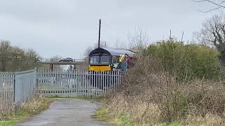 GBRf 66718 in London Transport Museum livery on Peterborough to Lincoln line - 18 March 2021