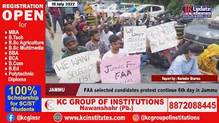 FAA selected candidates protest continue 6th day in Jammu