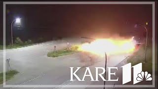 Fiery collision between car, semi truck caught on camera