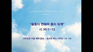 시 30:1~12 '슬픔이 변하여 춤이 되게' (나무교회 홍선경 목사 2024.10.13. 주일말씀)