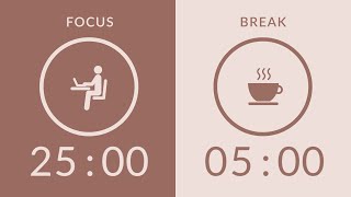 25/5 Pomodoro Timer with Brown Noise 🎧 4-Hour Study with Me for Deep Focus & ADHD ✨