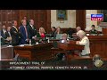 live texas ag impeachment trial begins with charges of corruption and briber pm