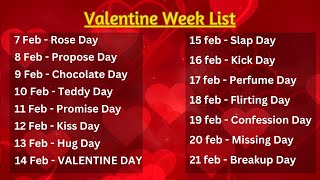 Valentine Week List 2024 | February Days List 2024 | Happy Valentine's Day Status 2024 | Love Status