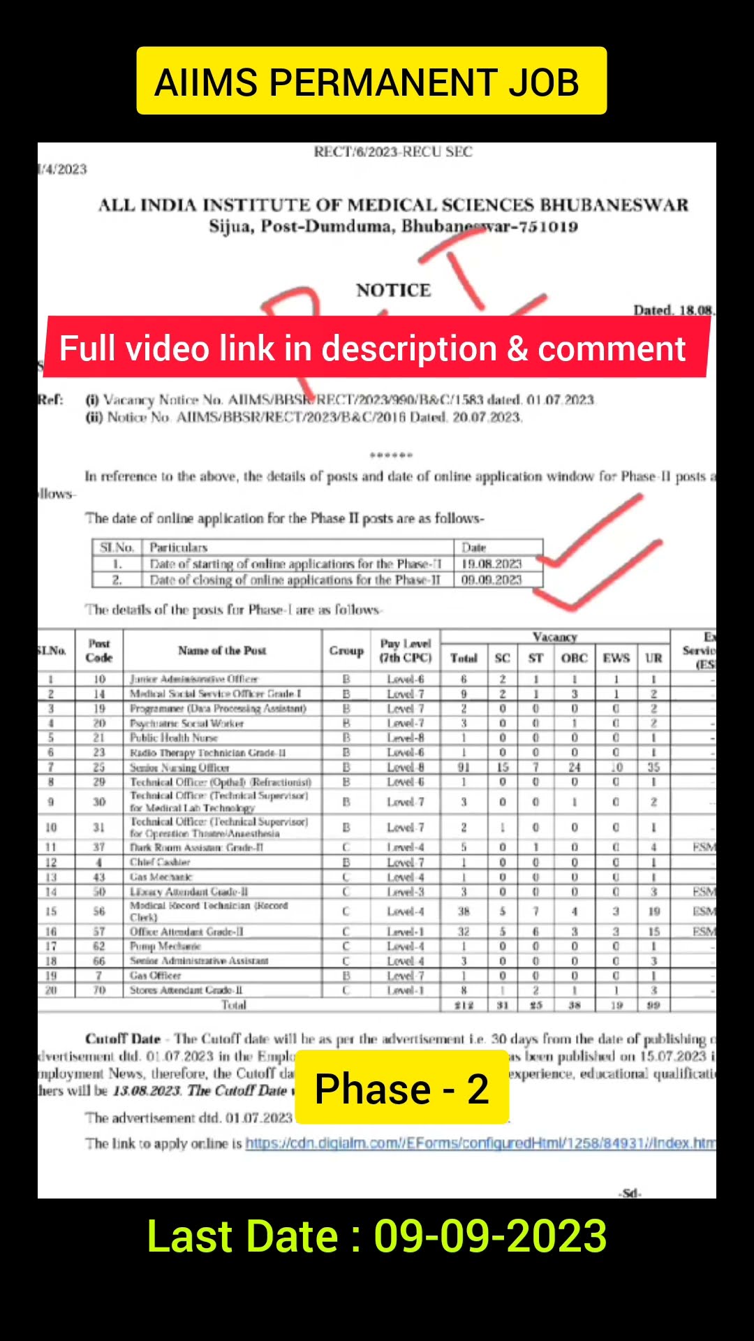 AIIMS Bhubaneswar Vacancy 2023 Out For 212 Non Teaching Posts - Phase ...