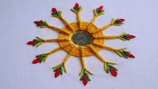 Hand Embroidery | Mirror Work with Spider Web Stitch | Hand Embroidery Designs #27