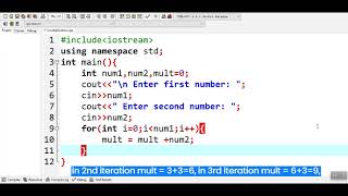 How to multiply two numbers without using multiplication operator in C++
