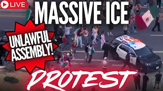 MASSIVE ICE PROTEST!! Los Angeles. UNLAWFUL ASSEMBLY! Migrants. ARRESTS. California. LIVE.