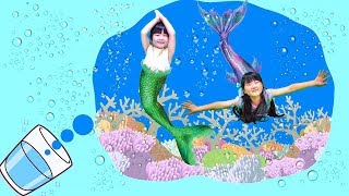 【寸劇】人魚姫ごっこ！魔法のコップの中に飛び込み！マジキマーメイド海の世界で泳ごう！ - はねまりチャンネル