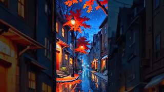 AI ART GEN |nighttime street , red leaves| #shorts