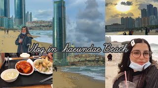 VLOG in haeundae Beach فلوغ في شاطئ هونداي جربت أكل الشوارع فبوسان 💜🌸