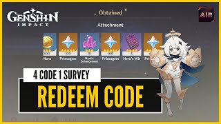 Genshin Impact - Redeemable Code | Claim Your Gems and Mora Now [Four Redeem Code & One Survey]