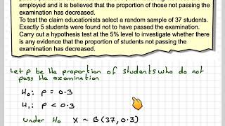 Hypothesis testing using a binomial distribution