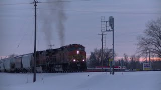 900 subs!! A special, cold, slow, smokin' BNSF H train crawls east out of the yard, beautiful!!