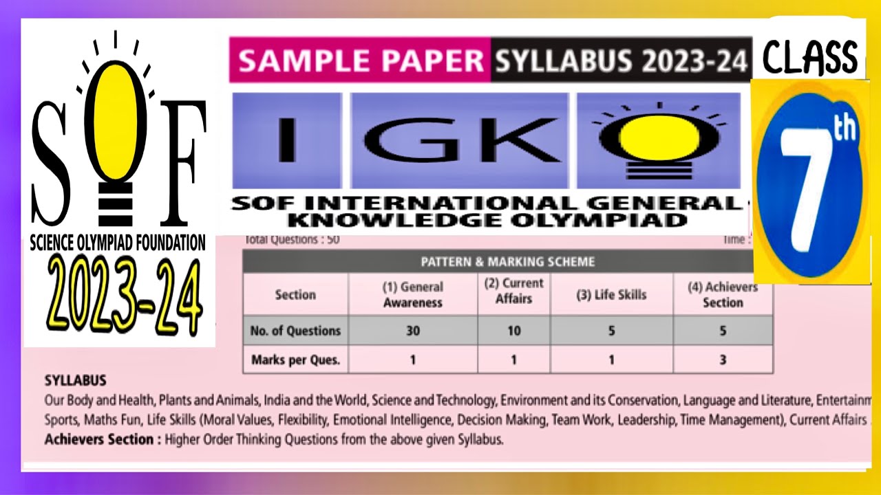 IGKO Class 7 | Sample Paper Grade 7 2023-24 | SOF IGKO Class 7 Solved ...