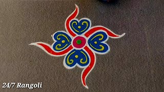 2 Easy Daily Muggulu Design 🍀 Freehand Rangoli Designs 2025 🌺 24/7 Rangoli 🍀 Beginners Kolam Designs