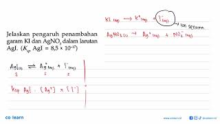 Jelaskan pengaruh penambahan garam KI dan AgNO3 dalam larutan AgI. (Ksp AgI = 8,5 10^(-17))