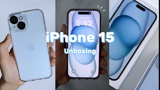 iPhone 15 blue aesthetic unboxing🌊 | unboxing + accessories📦 | ASMR