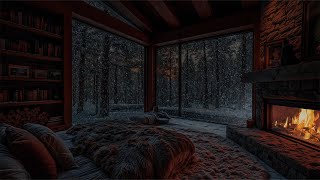 Cozy Winter Ambience🌲Relaxing with Blizzard, Howling Wind, Crackling Fireplace \u0026 Winter Forest Vibes