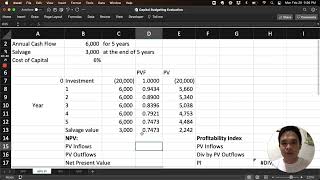 Capital Budgeting Evaluation - Net Present Value and Profitability Index