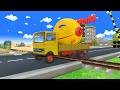 【踏切アニメ】あぶない電車 ms pacman vs 5 train crossing 🚦 fumikiri 3d railroad crossing animation fire