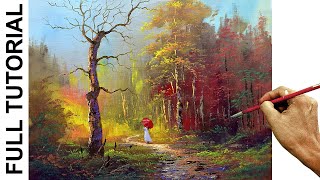 TUTORIAL: Acrylic Painting Landscape / Lady Walking In Autumn Forest / JMLisondra