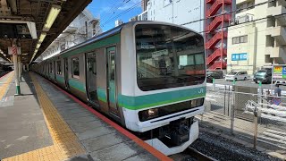 常磐線E231系0番台ﾏﾄ128編成+ﾏﾄ114編成　取手行きとして松戸駅を発車するシーン