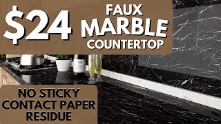 $24 FAUX MARBLE COUNTERTOP | Extreme DIY Makeover | No STICKY Contact Paper | Rental Friendly