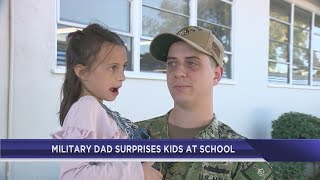 Military dad surprises kids at school