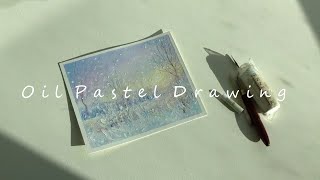 [Oil Pastel Drawing] 오일파스텔로 눈내리는 풍경 그리기 | winter sunset | Falling snow