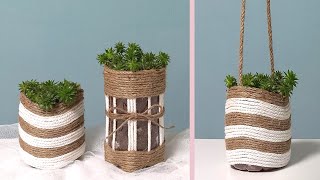 Making a String Macrame Basket Flowerpot/Plastic recycling/Jute Craft Ideas