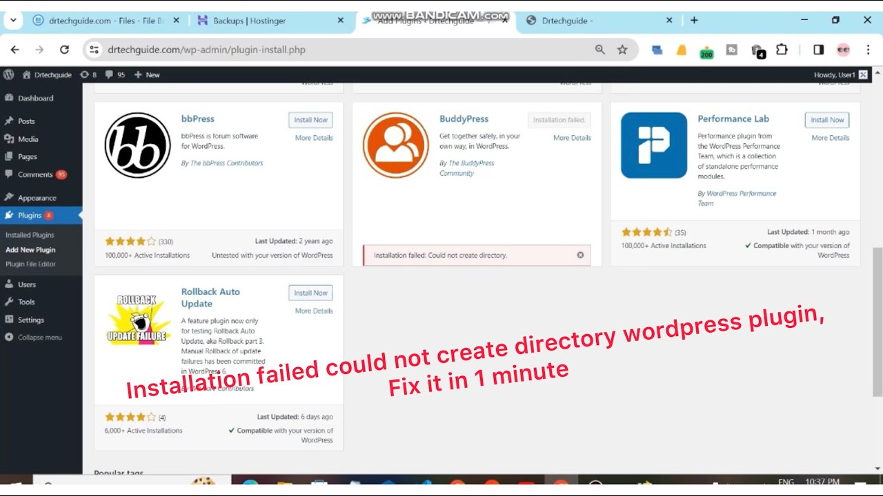 Installation Failed Could Not Create Directory Wordpress Plugin - YouTube