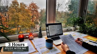 3 HOUR STUDY WITH ME on A RAINY DAY Background noise, 10 min Break, No music, Study with Merve