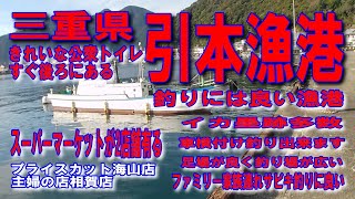 #135三重県引本漁港釣りには良い漁港きれいな公衆トイレすぐ後ろにあるプライスカット海山店主婦の店相賀店ファミリー家族連れサビキ釣り良イカ墨跡多数足場が良く釣り場広い車横付け釣り出来ます波止が低い安全