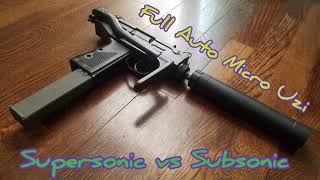 Full Auto Micro UZI Suppressed Comparison With & Without Subsonic Ammo.