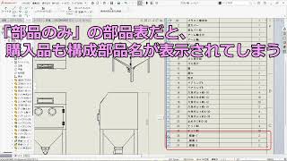 SOLIDWORKSアセンブリの購入品名を部品表に表示したい