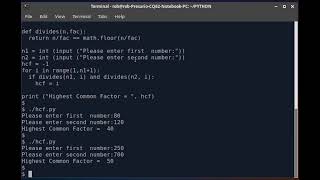 Python Program to find Highest Common Factor (HCF)