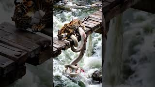 The jaguar's hunt when seeing a giant python  #youtubeshorts #animals #bigpython #giantpython #snake