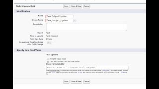 Create Workflow Rule and Workflow Field Update in Salesforce Task Object