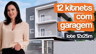 PROJETO DE 12 KITNETS COM GARAGEM EM LOTE 12X25M / RENDA PASSIVA COM 12 KITNETS