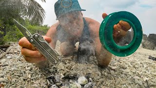 Solo survival (NO FOOD, NO WATER, NO SHELTER) on a deserted island, With a knife and hand line
