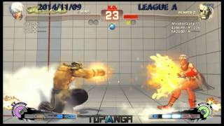 【USF4】Topanga A league on line - Sako (Elena) vs Santaro (Sagat)