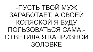 -Пусть твой муж заработает. А своей коляской я буду пользоваться сама,- ответила я капризной золовке