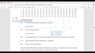 Variables de decisión modelo matemático de distribución de insumos. Variables binarias y continuas