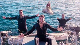 CAGE DIVING WITH GREAT WHITE SHARKS! (20ft Shark Attacks Cage)